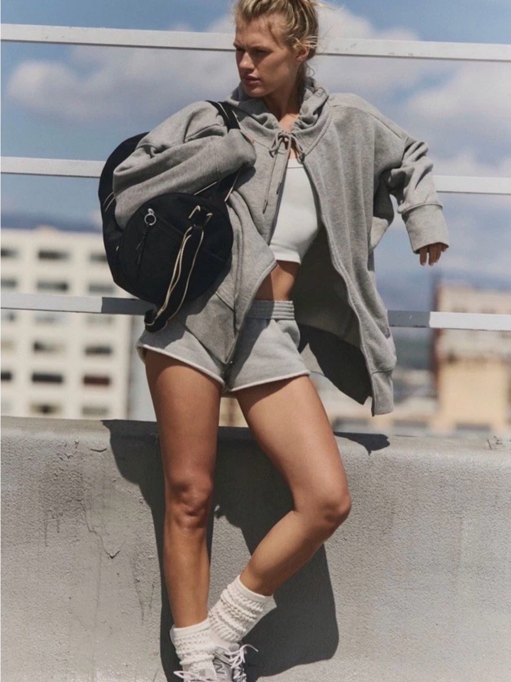 Free People Sprint To The Finish Zip Up Hoodie Ribbed Hem Pockets Slouchy Grey